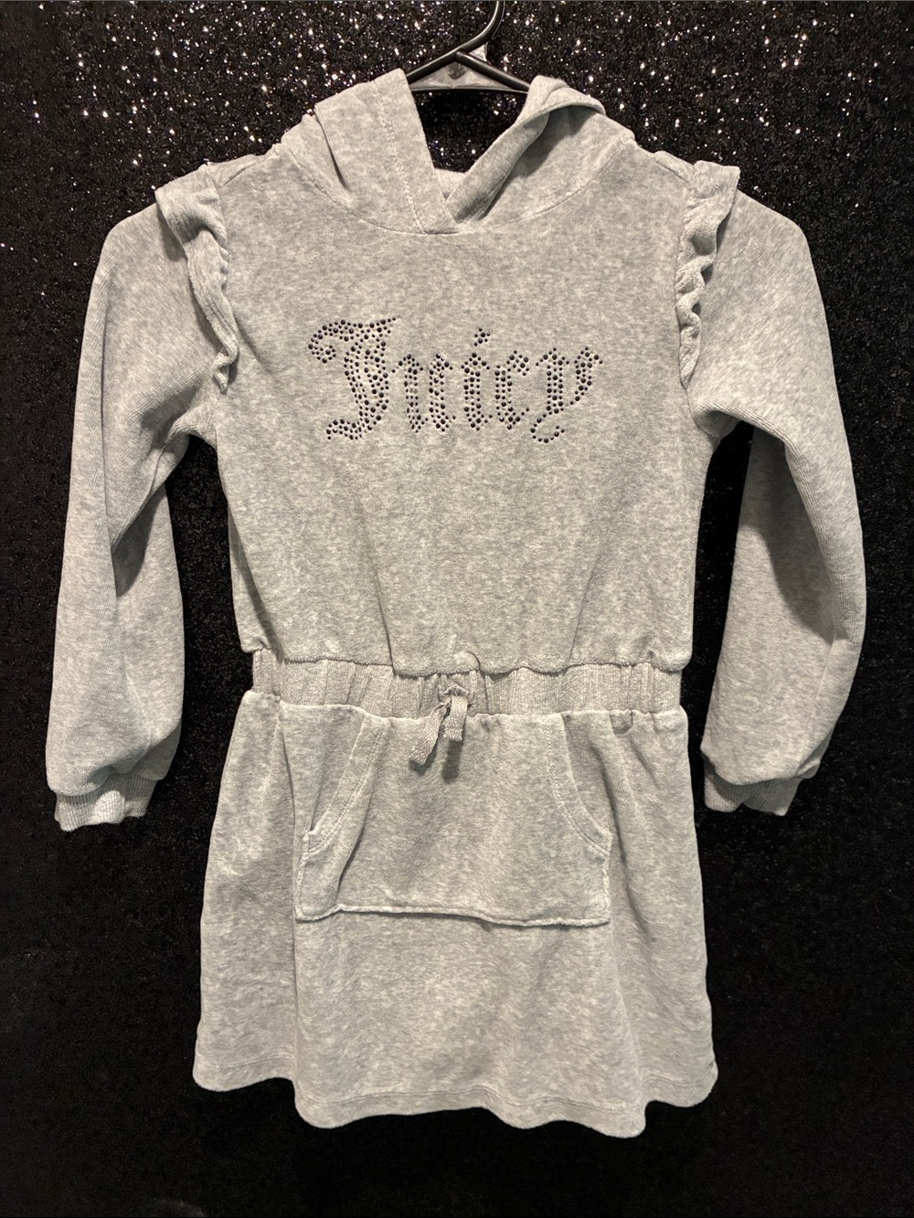 Juicy Couture Light Gray Hooded Sweatshirt Dress with Jeweled Logo